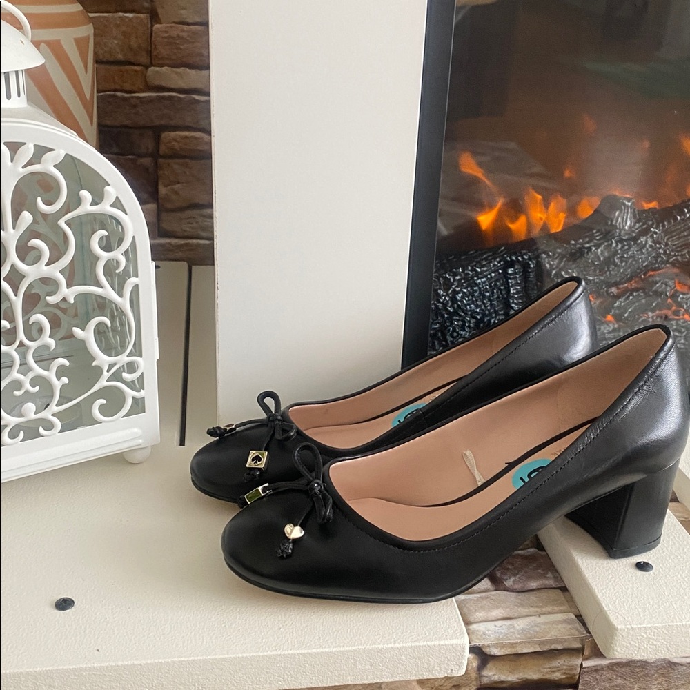 Kate ♠️ Spade Black Leather Heels with Bow Accent